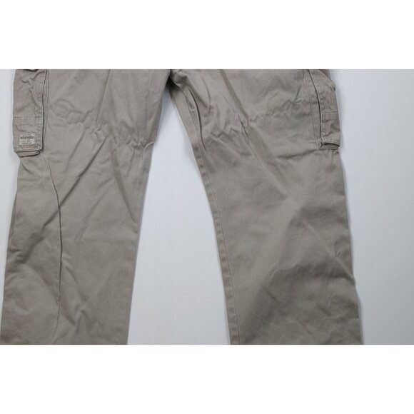 Vintage Y2K Wrangler Mens 38x31 Faded Baggy Wide Leg Cargo Pants Beige Cotton - Picture 11 of 12